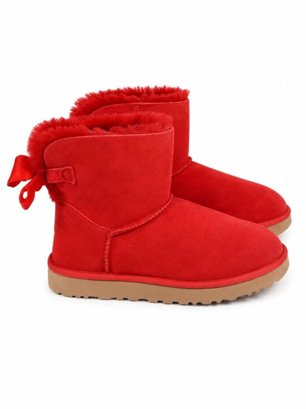 Ugg Women's 10 Red Suede Mini Baily Velvet Bow Boots Very Nice!